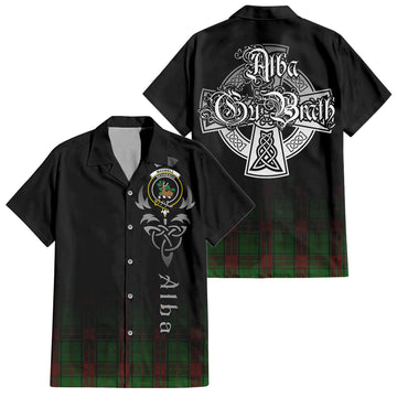 Maxwell Hunting Tartan Short Sleeve Button Up Shirt Featuring Alba Gu Brath Family Crest Celtic Inspired