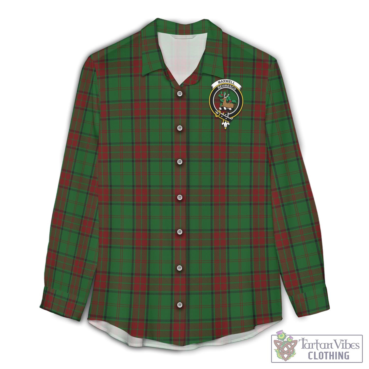 Tartan Vibes Clothing Maxwell Hunting Tartan Womens Casual Shirt with Family Crest