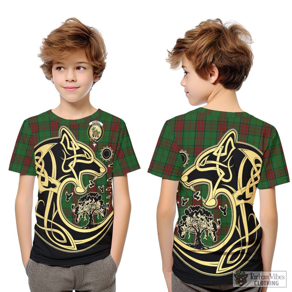 Maxwell Hunting Tartan Kid T-Shirt with Family Crest Celtic Wolf Style Youth XL Size14 - Tartan Vibes Clothing