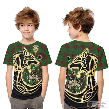 Maxwell Hunting Tartan Kid T-Shirt with Family Crest Celtic Wolf Style