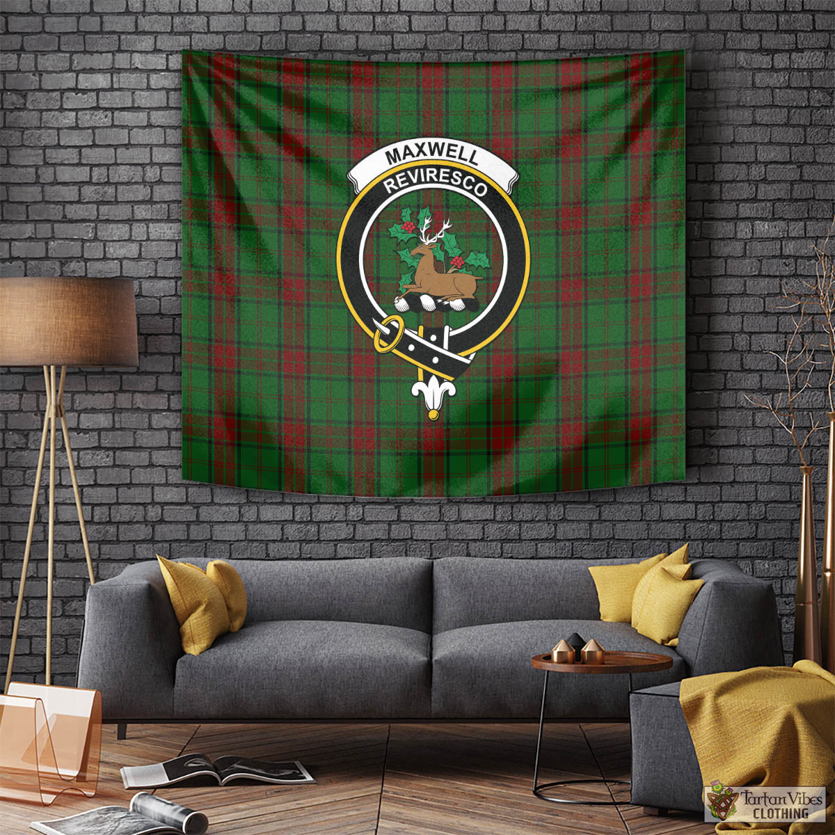 Tartan Vibes Clothing Maxwell Hunting Tartan Tapestry Wall Hanging and Home Decor for Room with Family Crest