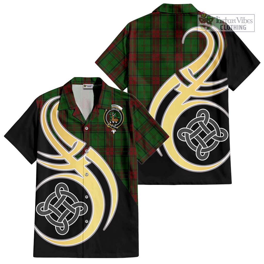 Maxwell Hunting Tartan Short Sleeve Button Shirt with Family Crest and Celtic Symbol Style - Tartan Vibes Clothing