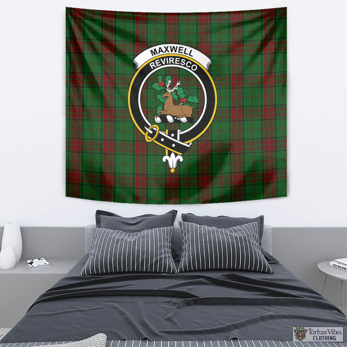 Tartan Vibes Clothing Maxwell Hunting Tartan Tapestry Wall Hanging and Home Decor for Room with Family Crest