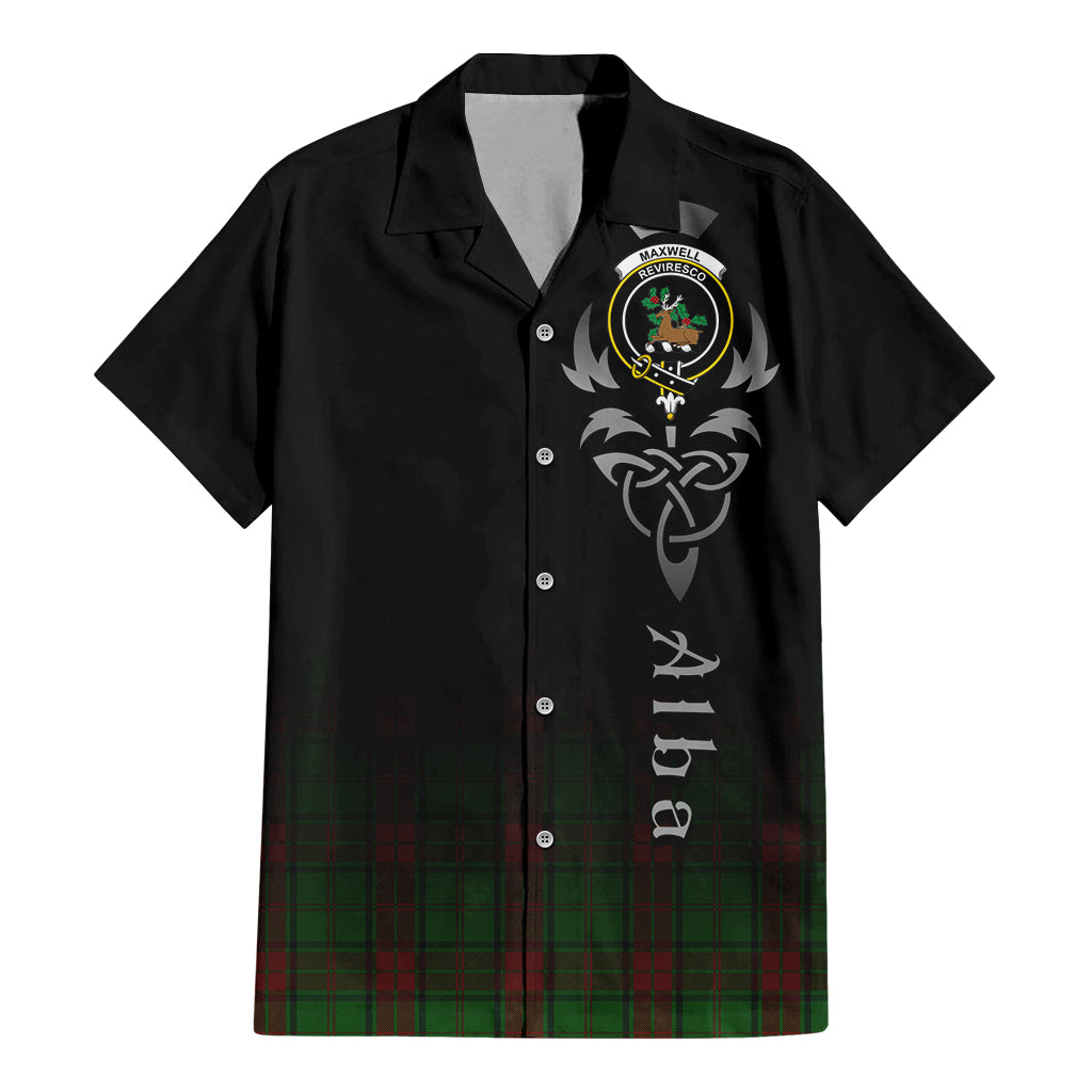 Tartan Vibes Clothing Maxwell Hunting Tartan Short Sleeve Button Up Featuring Alba Gu Brath Family Crest Celtic Inspired