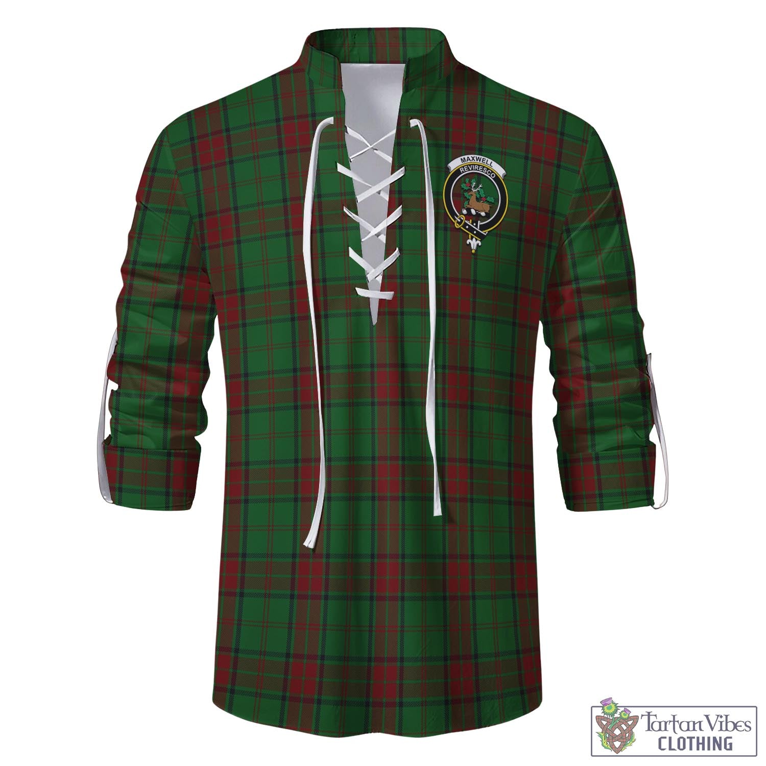 Tartan Vibes Clothing Maxwell Hunting Tartan Men's Scottish Traditional Jacobite Ghillie Kilt Shirt with Family Crest