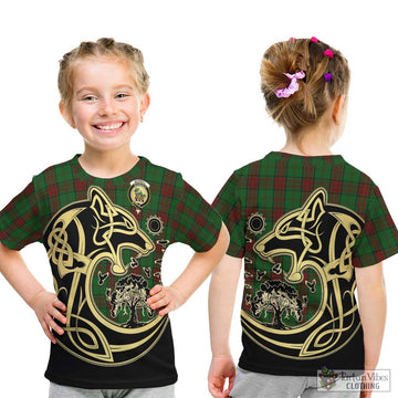 Maxwell Hunting Tartan Kid T-Shirt with Family Crest Celtic Wolf Style