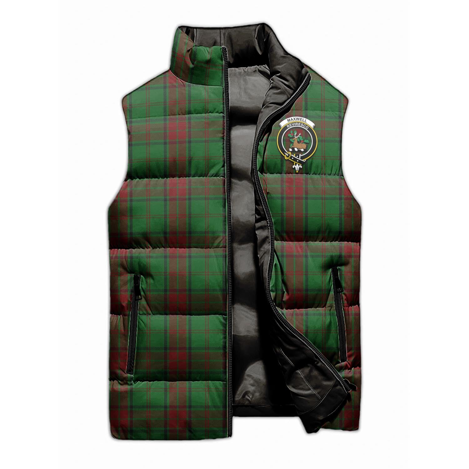 Maxwell Hunting Tartan Sleeveless Puffer Jacket with Family Crest - Tartanvibesclothing