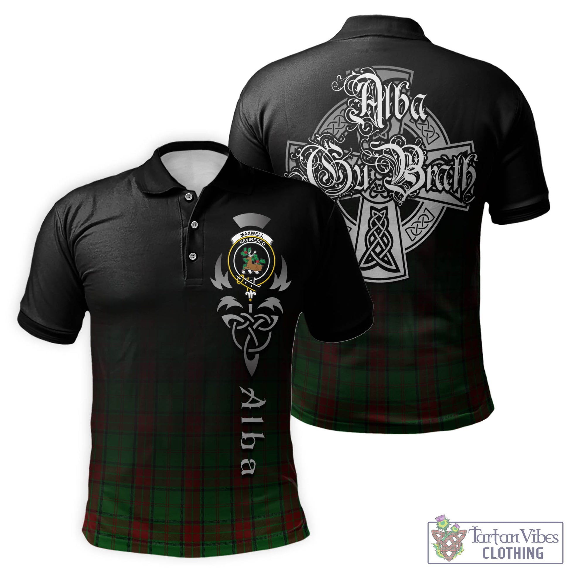 Tartan Vibes Clothing Maxwell Hunting Tartan Polo Shirt Featuring Alba Gu Brath Family Crest Celtic Inspired