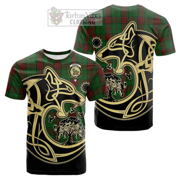 Maxwell Hunting Tartan Cotton T-shirt with Family Crest Celtic Wolf Style