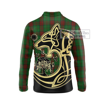 Maxwell Hunting Tartan Long Sleeve Polo Shirt with Family Crest Celtic Wolf Style