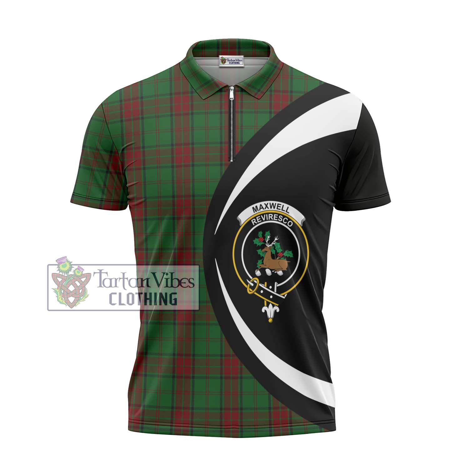 Tartan Vibes Clothing Maxwell Hunting Tartan Zipper Polo Shirt with Family Crest Circle Style