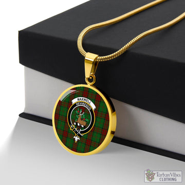 Maxwell Hunting Tartan Circle Necklace with Family Crest