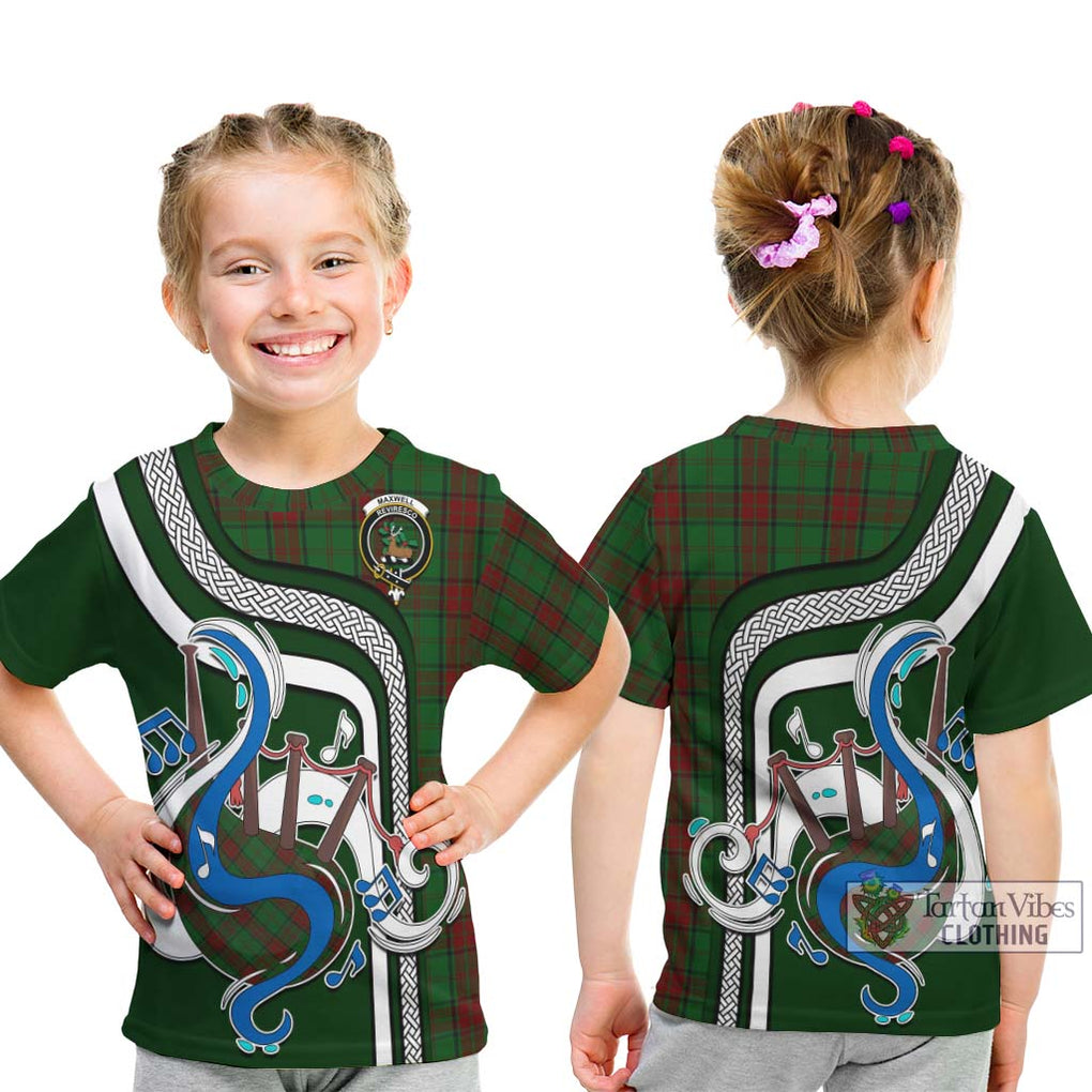 Tartan Vibes Clothing Maxwell Hunting Tartan Kid T-Shirt with Epic Bagpipe Style