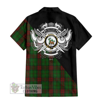 Maxwell Hunting Tartan Short Sleeve Button Shirt with Family Crest and Military Logo Style