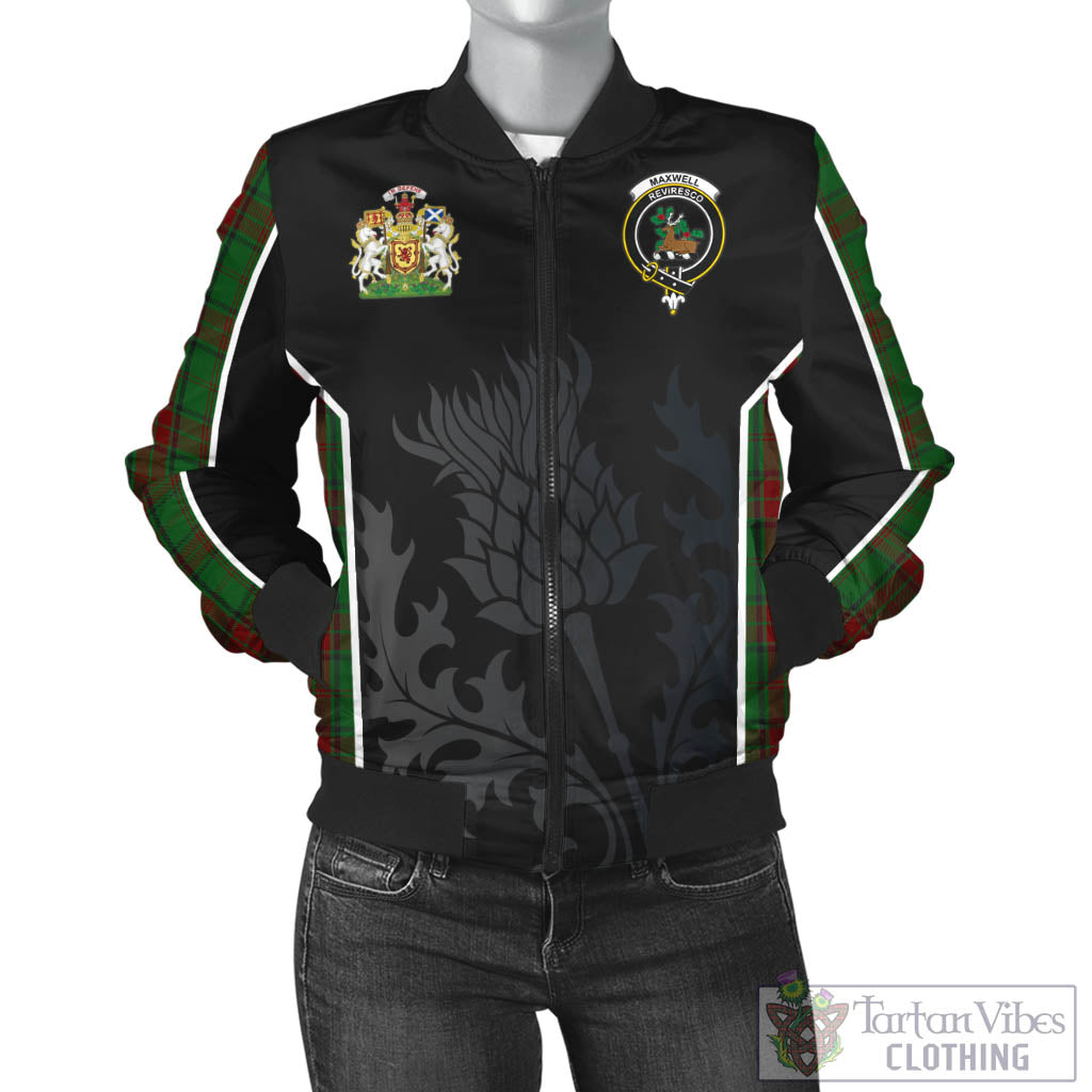 Tartan Vibes Clothing Maxwell Hunting Tartan Bomber Jacket with Family Crest and Scottish Thistle Vibes Sport Style