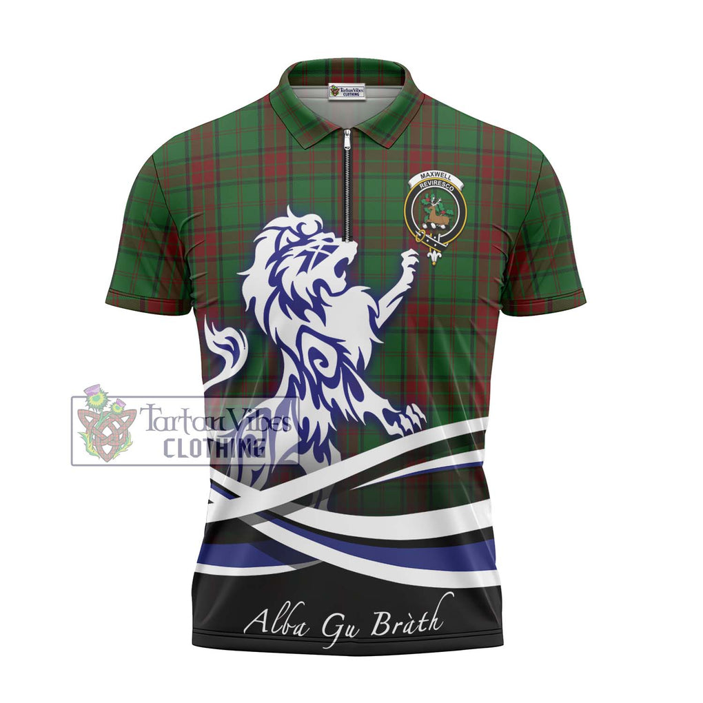 Maxwell Hunting Tartan Zipper Polo Shirt with Alba Gu Brath Regal Lion Emblem - Tartanvibesclothing Shop