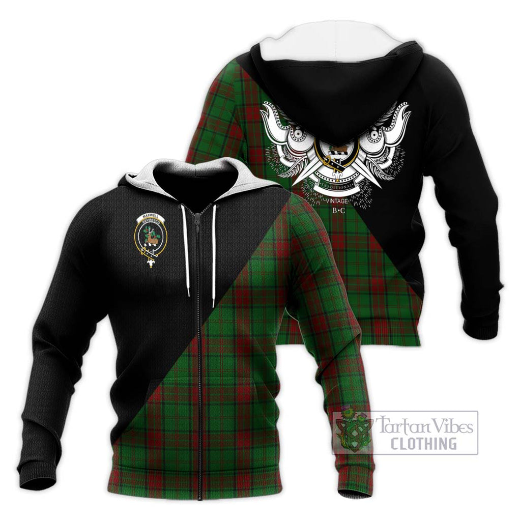 Maxwell Hunting Tartan Knitted Hoodie with Family Crest and Military Logo Style Unisex Knitted Zip Hoodie - Tartanvibesclothing Shop