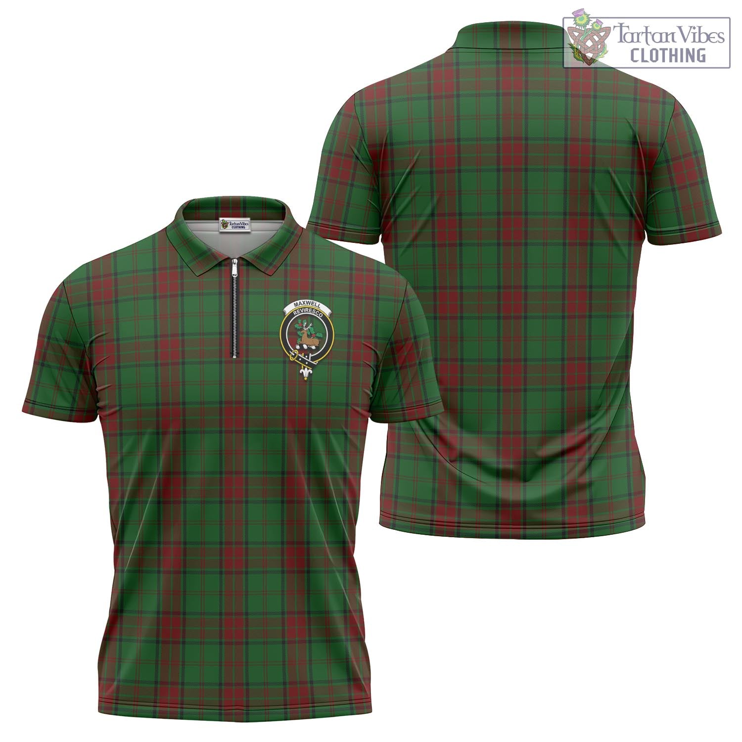 Tartan Vibes Clothing Maxwell Hunting Tartan Zipper Polo Shirt with Family Crest