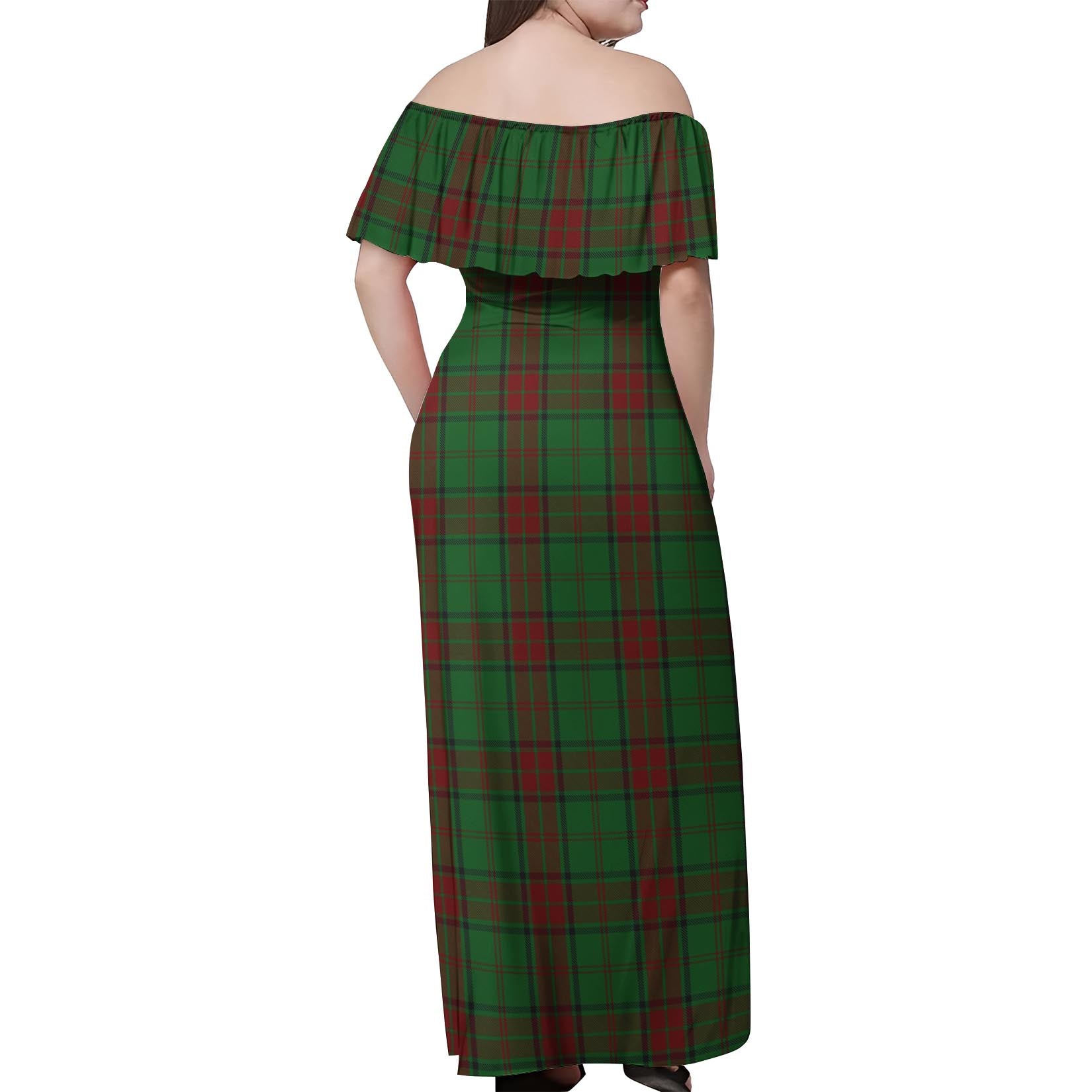 Maxwell Hunting Tartan Off Shoulder Long Dress - Tartanvibesclothing