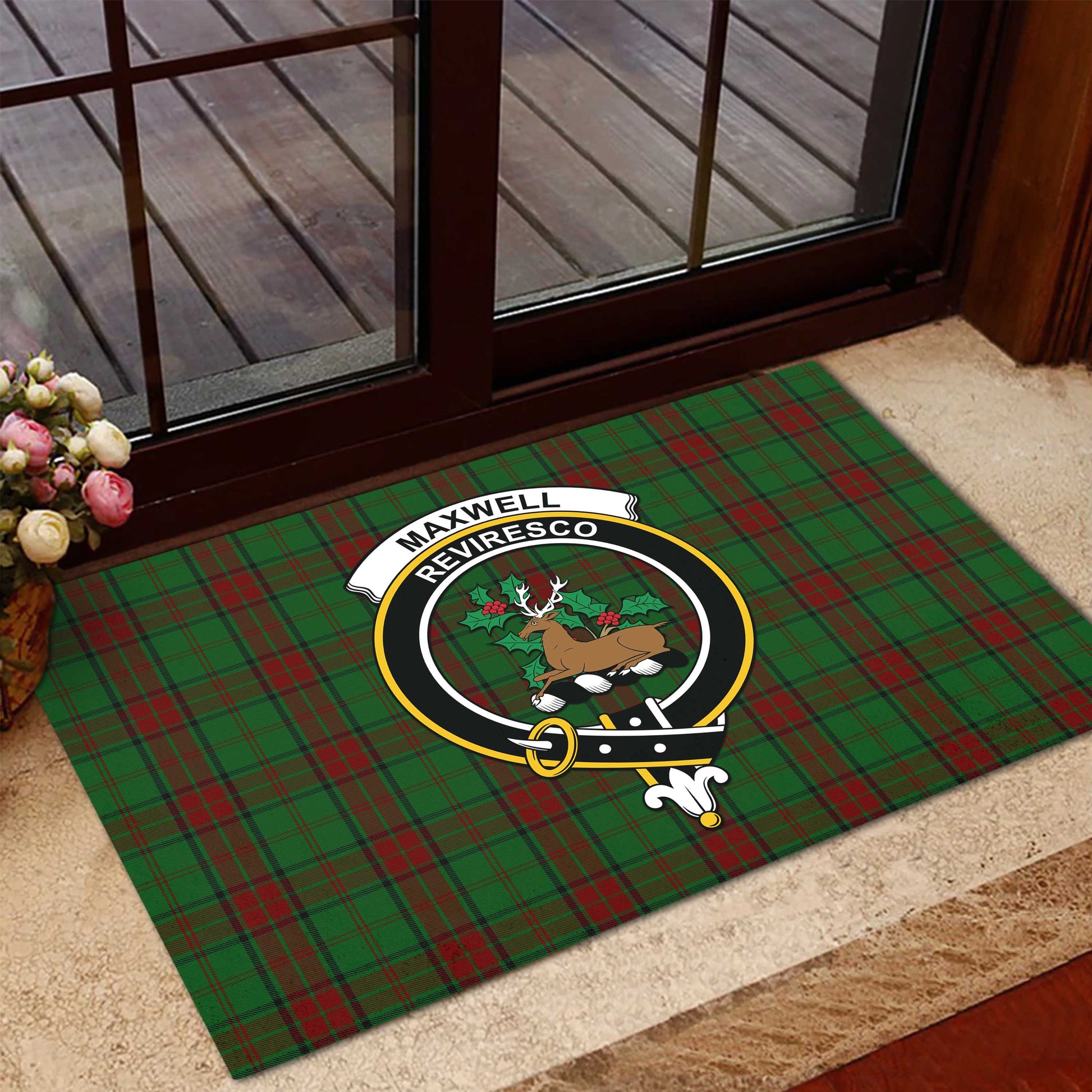 Maxwell Hunting Tartan Door Mat with Family Crest - Tartanvibesclothing