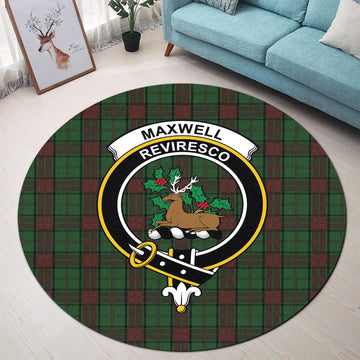 Maxwell Hunting Tartan Round Rug with Family Crest