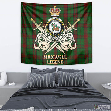 Maxwell Hunting Tartan Tapestry with Clan Crest and the Golden Sword of Courageous Legacy