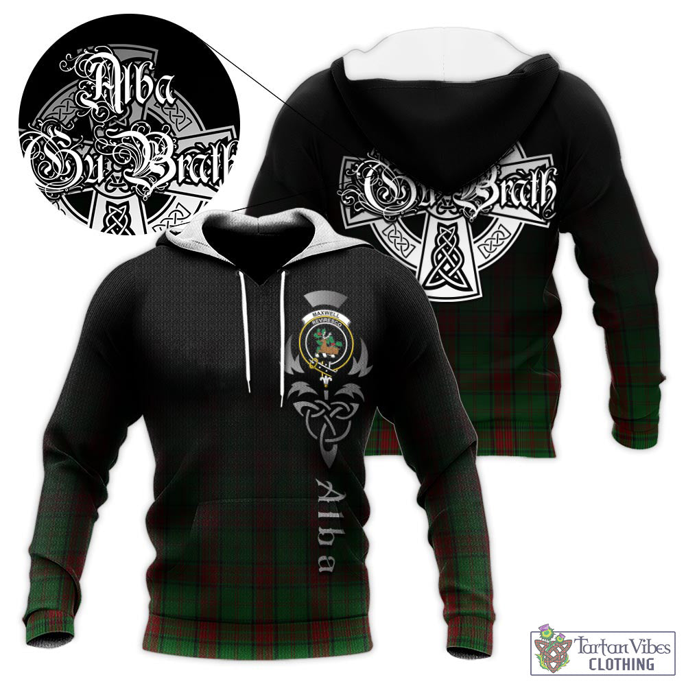 Tartan Vibes Clothing Maxwell Hunting Tartan Knitted Hoodie Featuring Alba Gu Brath Family Crest Celtic Inspired