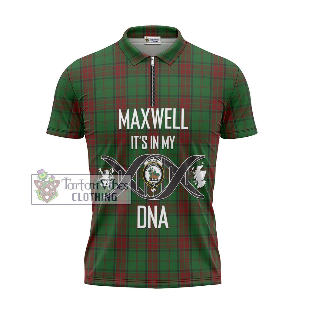 Maxwell Hunting Tartan Zipper Polo Shirt with Family Crest DNA In Me Style - Tartanvibesclothing Shop