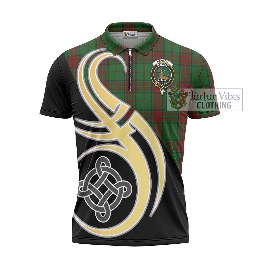 Tartan Vibes Clothing Maxwell Hunting Tartan Zipper Polo Shirt with Family Crest and Celtic Symbol Style