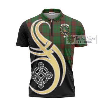 Maxwell Hunting Tartan Zipper Polo Shirt with Family Crest and Celtic Symbol Style