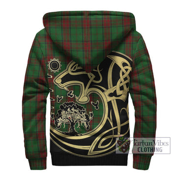 Maxwell Hunting Tartan Sherpa Hoodie with Family Crest Celtic Wolf Style