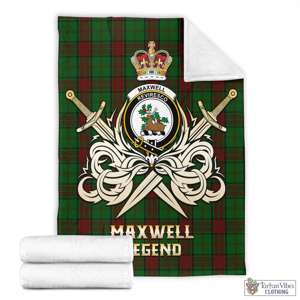 Tartan Vibes Clothing Maxwell Hunting Tartan Blanket with Clan Crest and the Golden Sword of Courageous Legacy