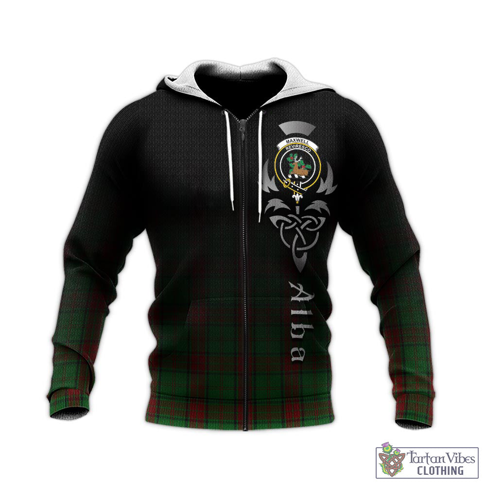 Tartan Vibes Clothing Maxwell Hunting Tartan Knitted Hoodie Featuring Alba Gu Brath Family Crest Celtic Inspired