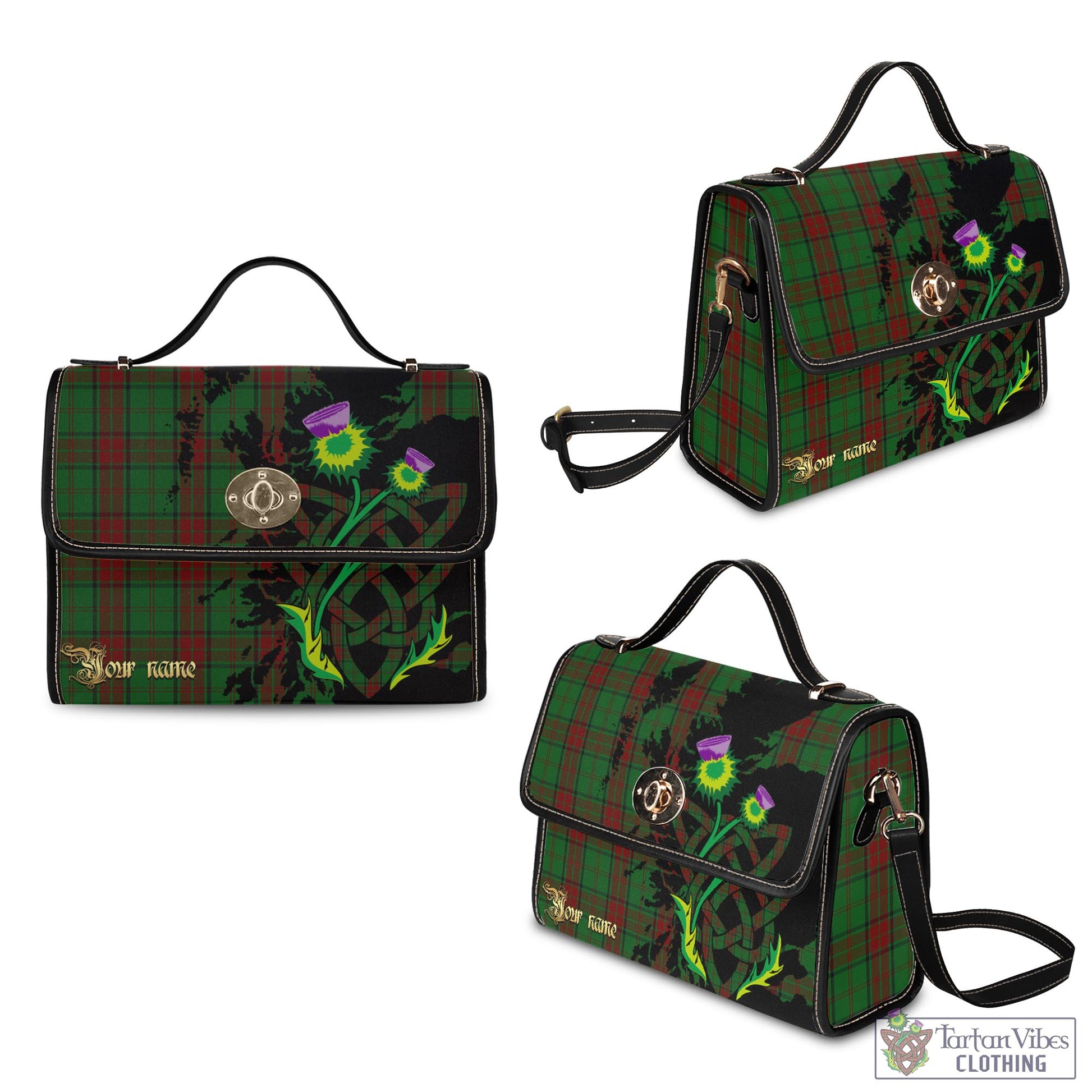 Tartan Vibes Clothing Maxwell Hunting Tartan Waterproof Canvas Bag with Scotland Map and Thistle Celtic Accents