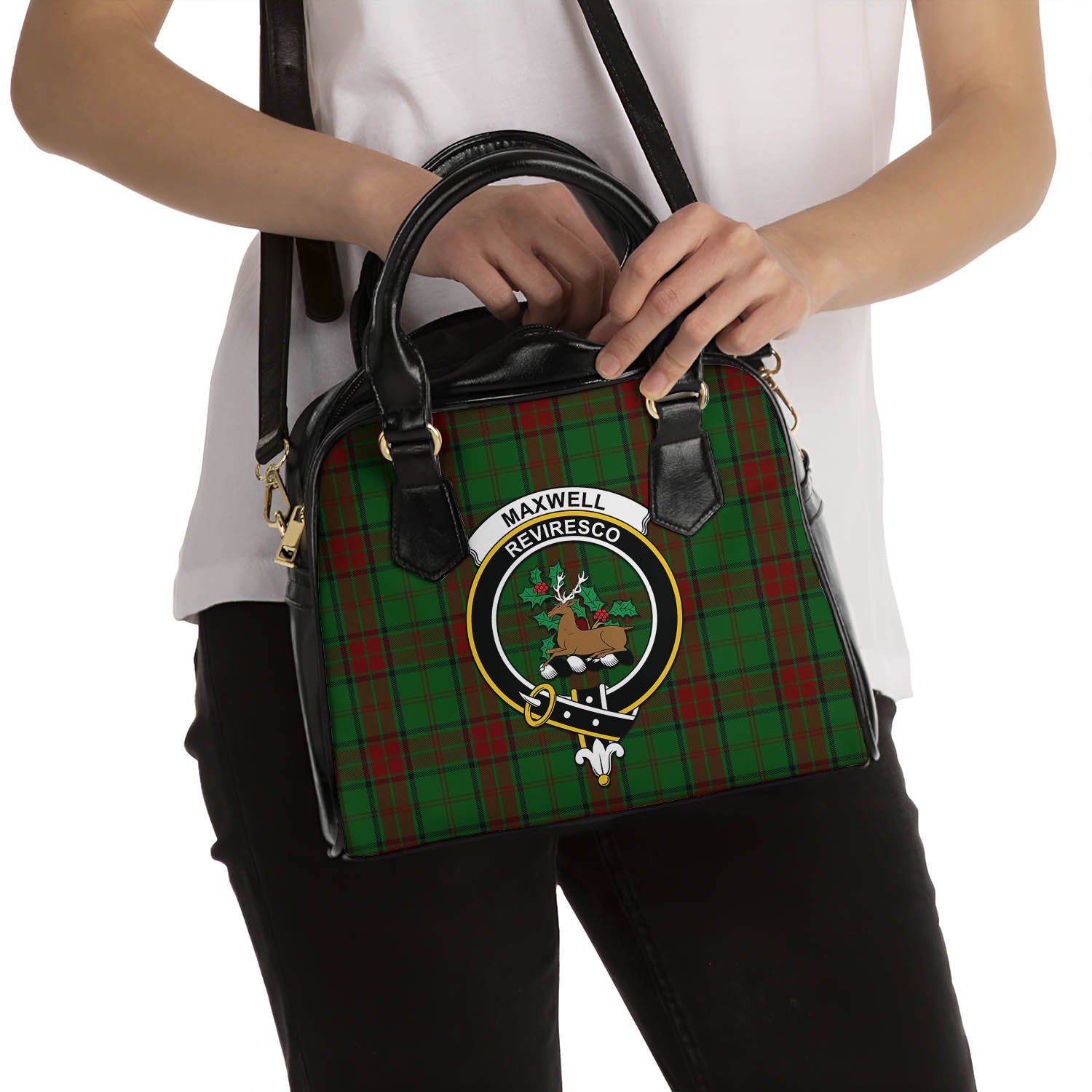 Maxwell Hunting Tartan Shoulder Handbags with Family Crest - Tartanvibesclothing