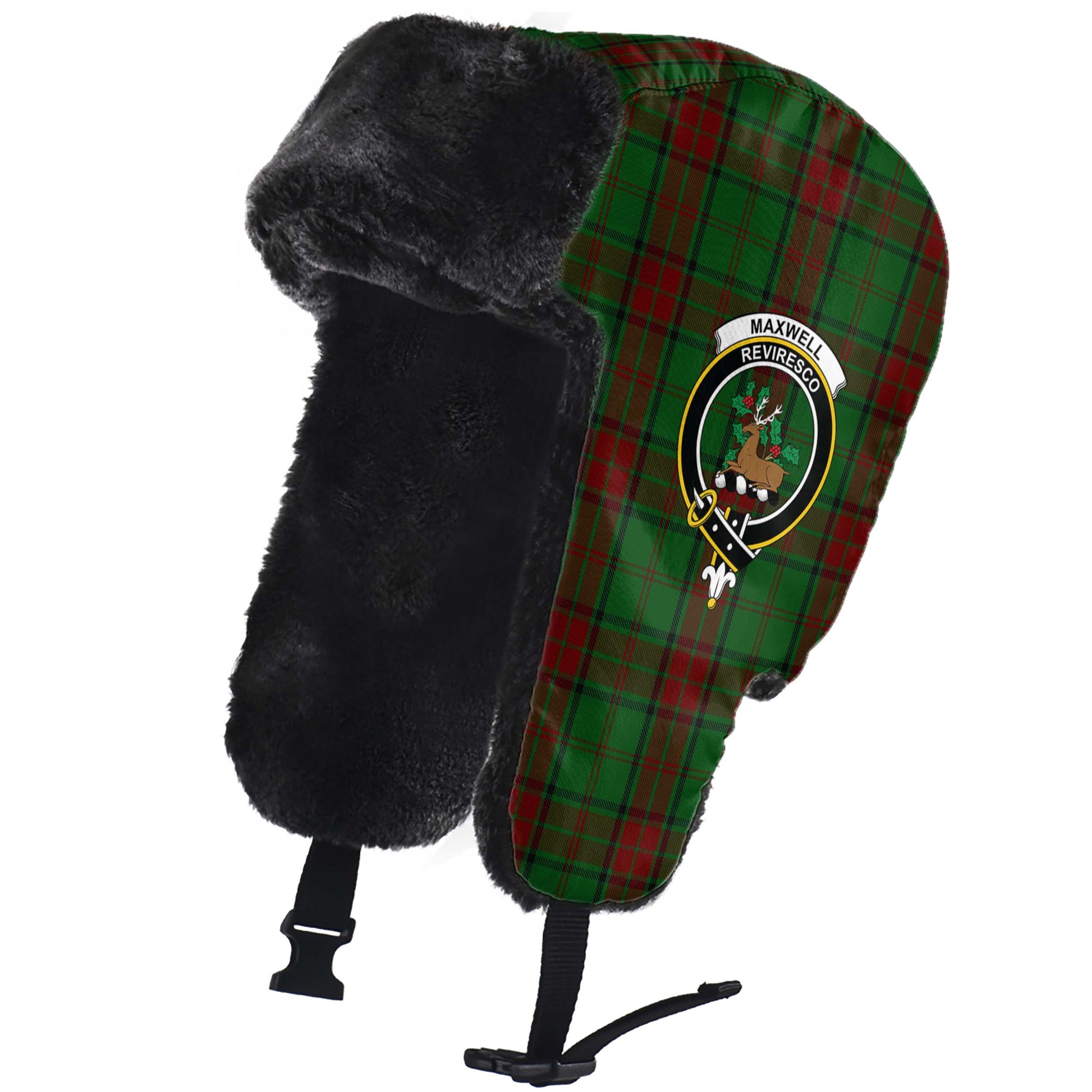 Maxwell Hunting Tartan Winter Trapper Hat with Family Crest - Tartanvibesclothing