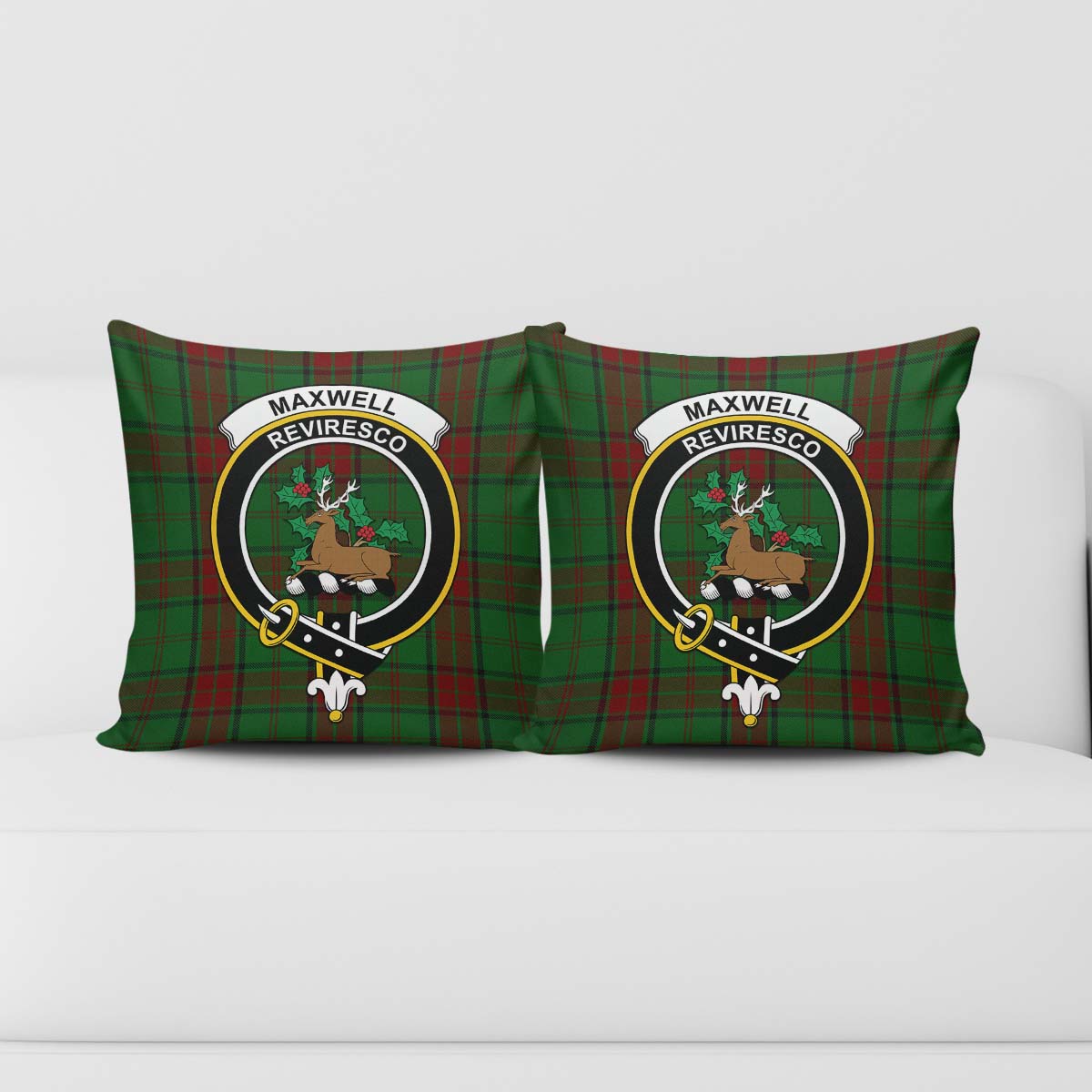 Maxwell Hunting Tartan Pillow Cover with Family Crest - Tartanvibesclothing