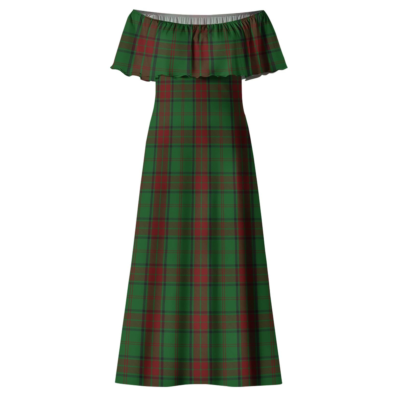 Maxwell Hunting Tartan Off Shoulder Long Dress - Tartanvibesclothing