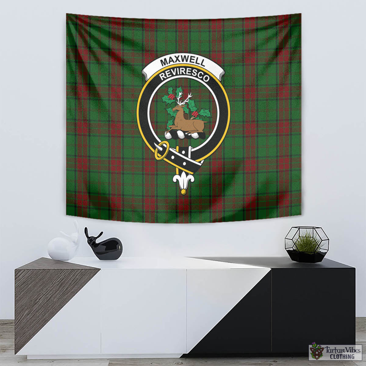 Tartan Vibes Clothing Maxwell Hunting Tartan Tapestry Wall Hanging and Home Decor for Room with Family Crest