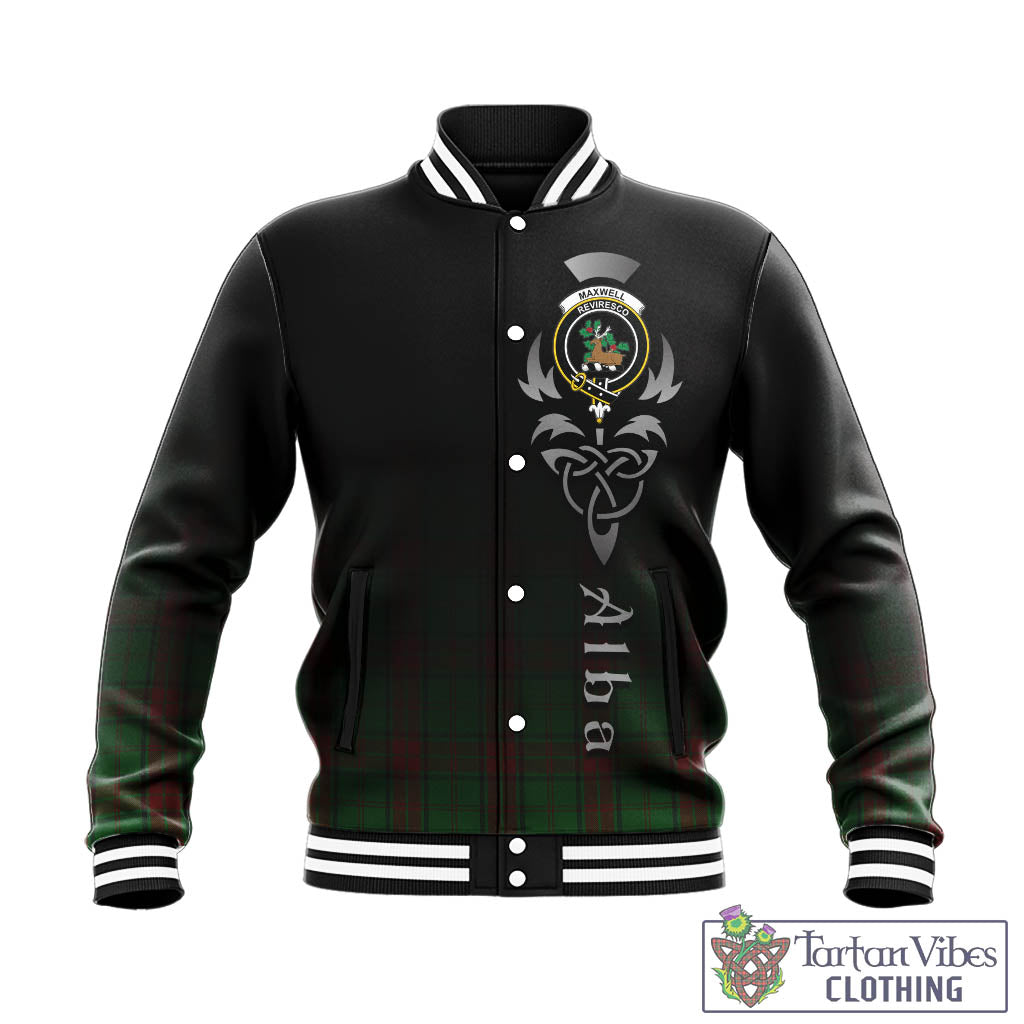 Tartan Vibes Clothing Maxwell Hunting Tartan Baseball Jacket Featuring Alba Gu Brath Family Crest Celtic Inspired