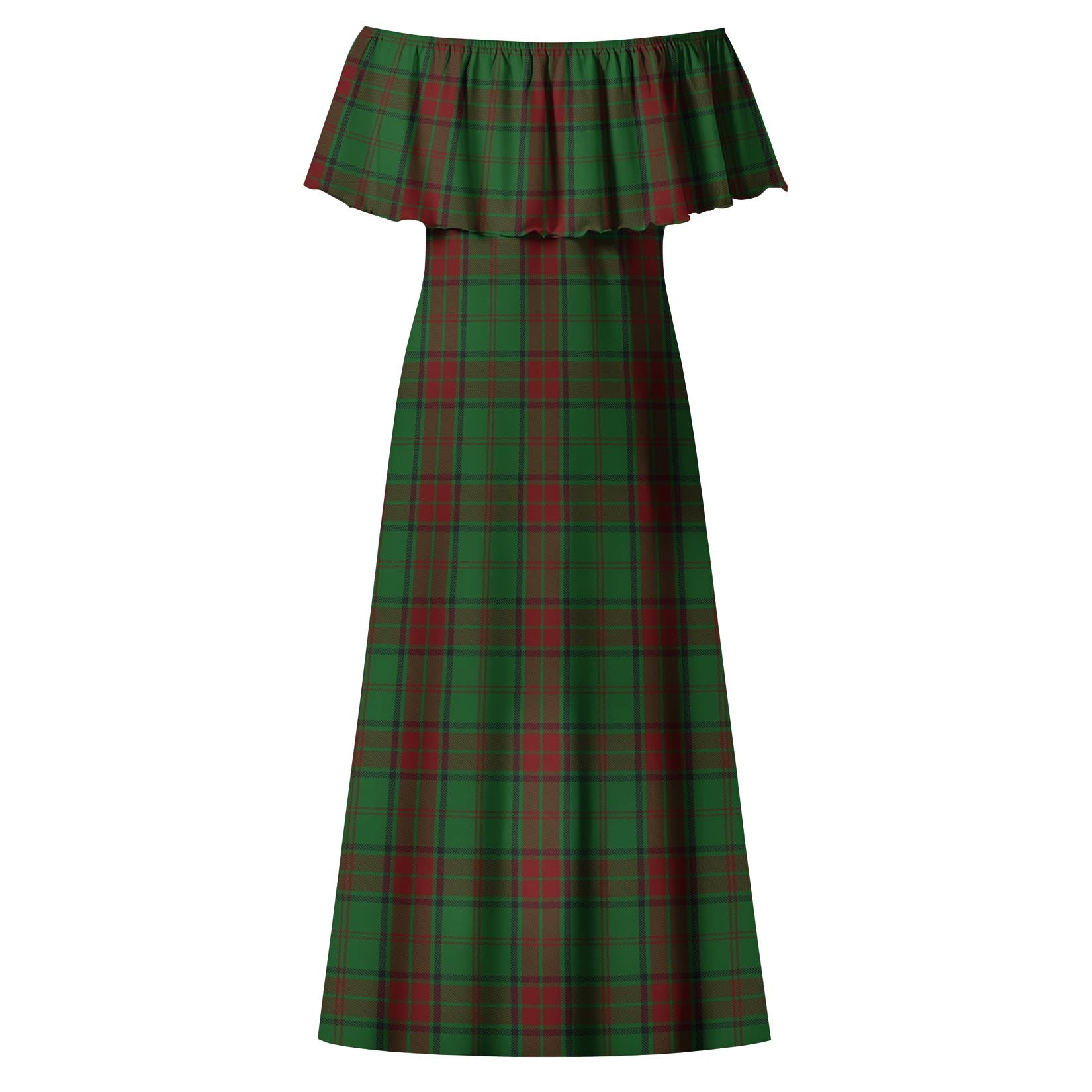 Maxwell Hunting Tartan Off Shoulder Long Dress - Tartanvibesclothing