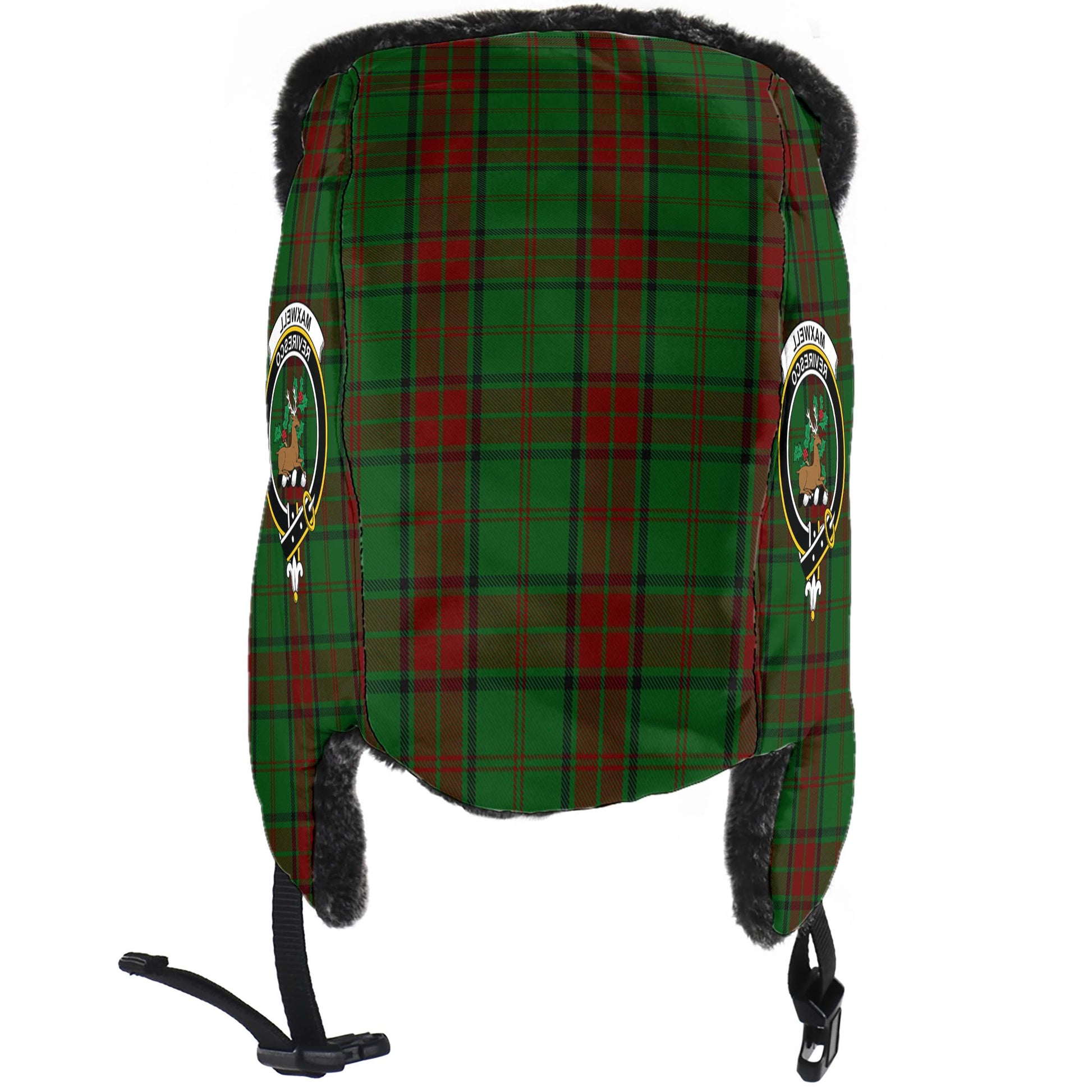 Maxwell Hunting Tartan Winter Trapper Hat with Family Crest - Tartanvibesclothing