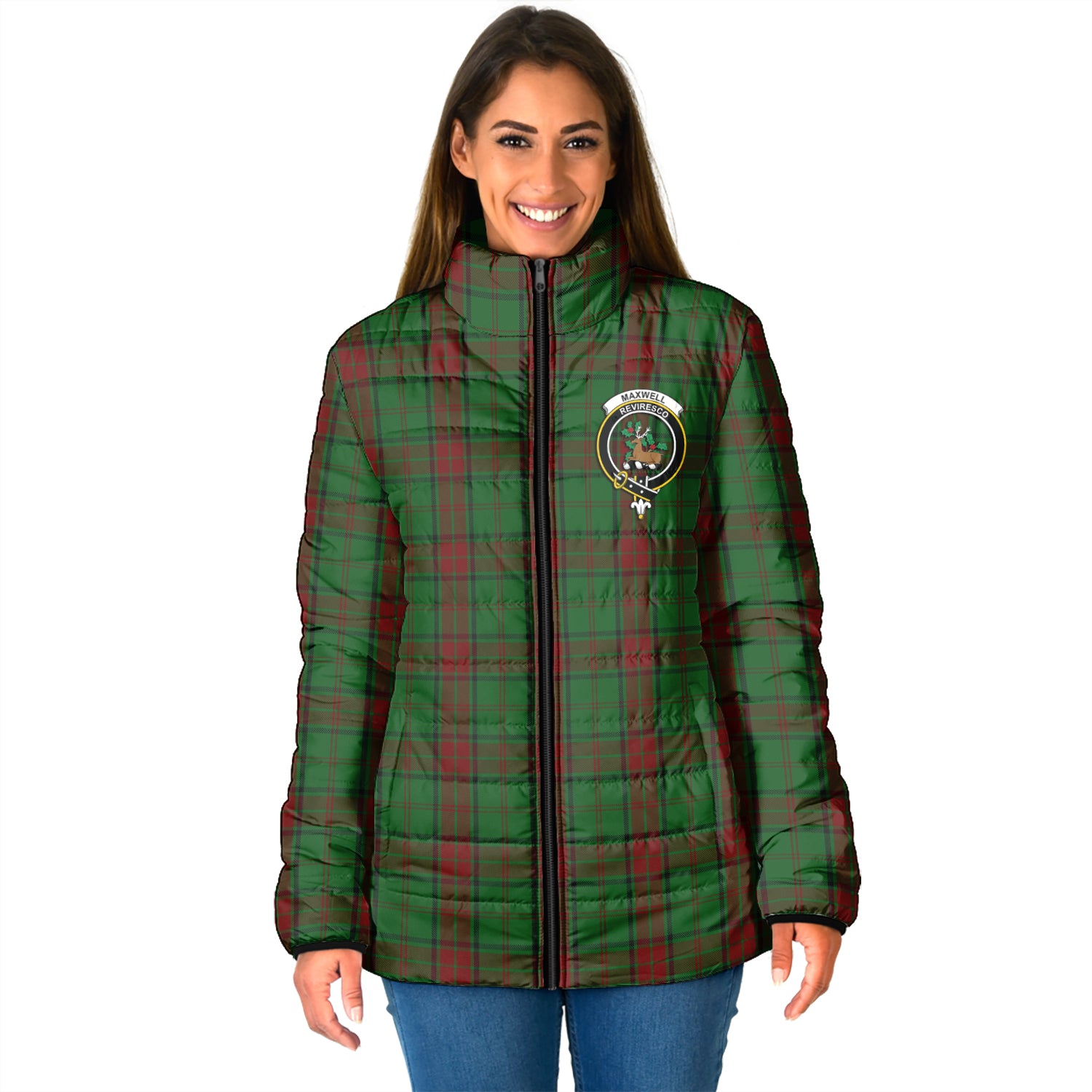 Maxwell Hunting Tartan Padded Jacket with Family Crest - Tartan Vibes Clothing