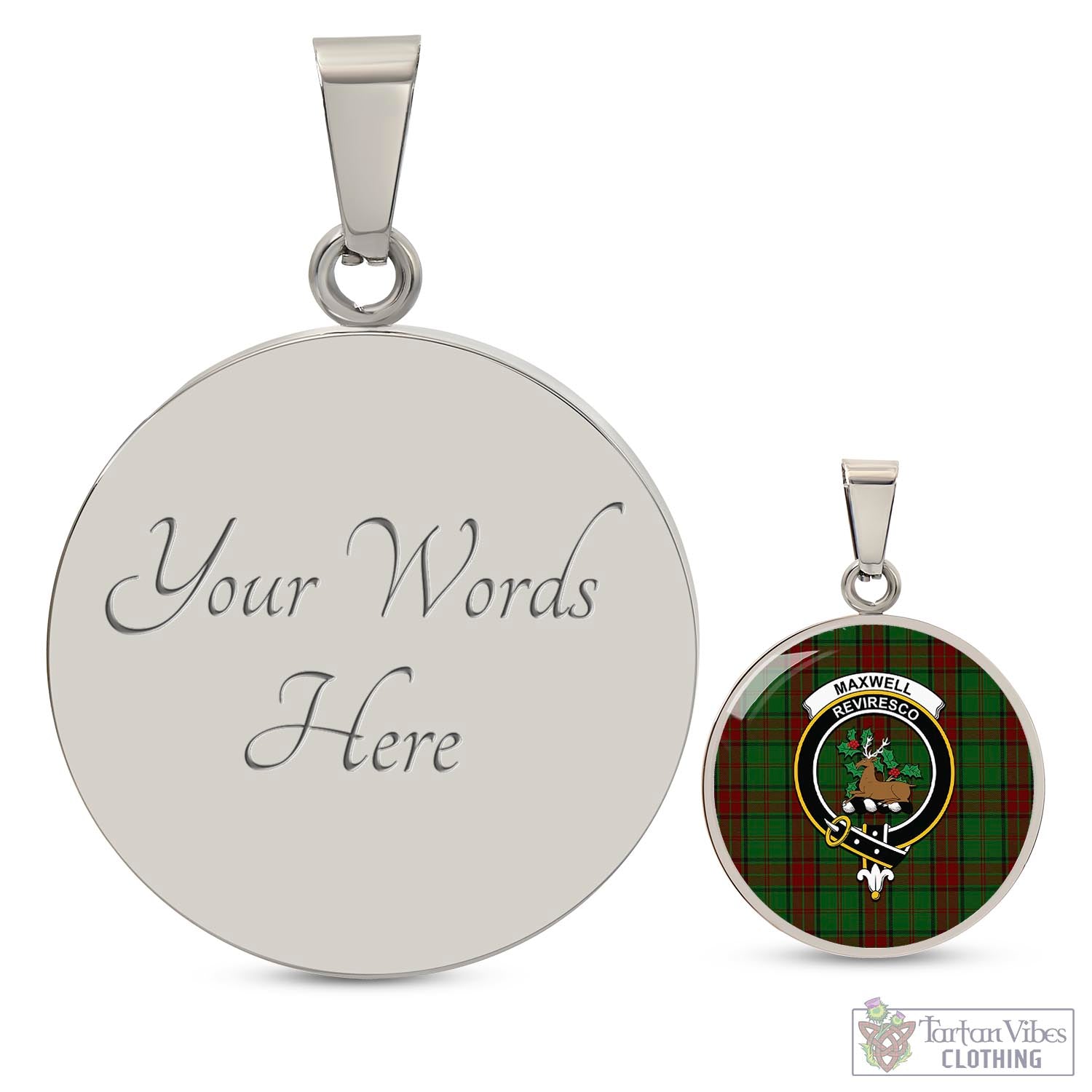 Tartan Vibes Clothing Maxwell Hunting Tartan Circle Necklace with Family Crest