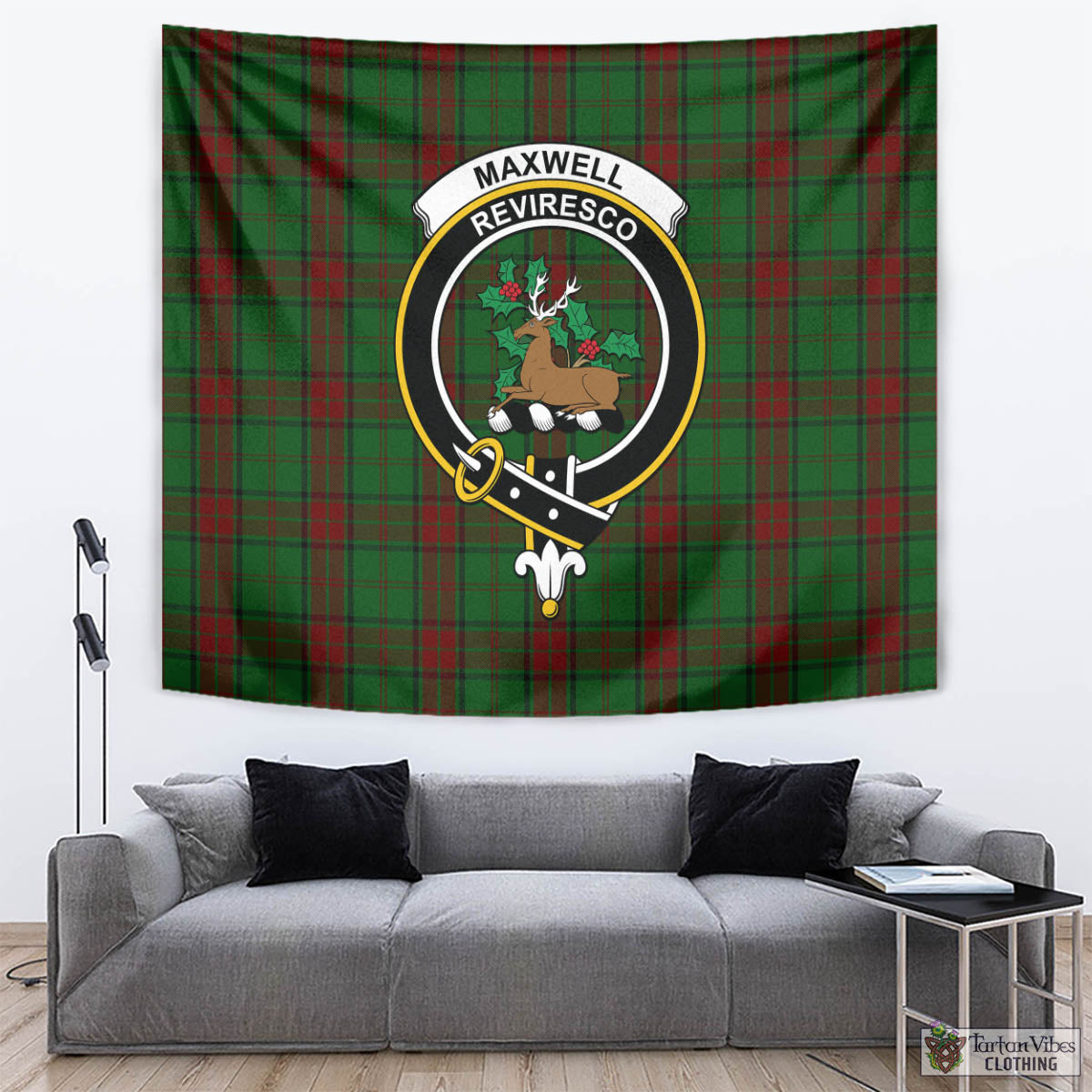 Tartan Vibes Clothing Maxwell Hunting Tartan Tapestry Wall Hanging and Home Decor for Room with Family Crest