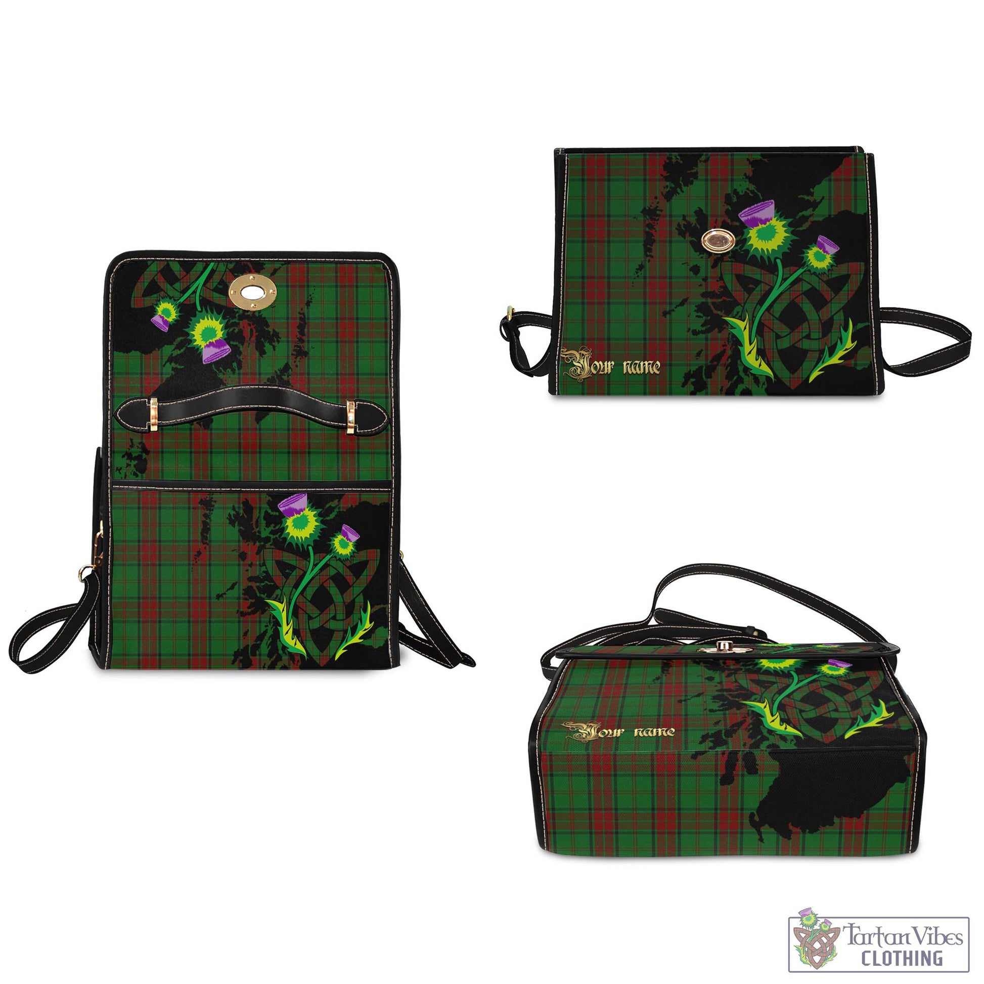 Tartan Vibes Clothing Maxwell Hunting Tartan Waterproof Canvas Bag with Scotland Map and Thistle Celtic Accents