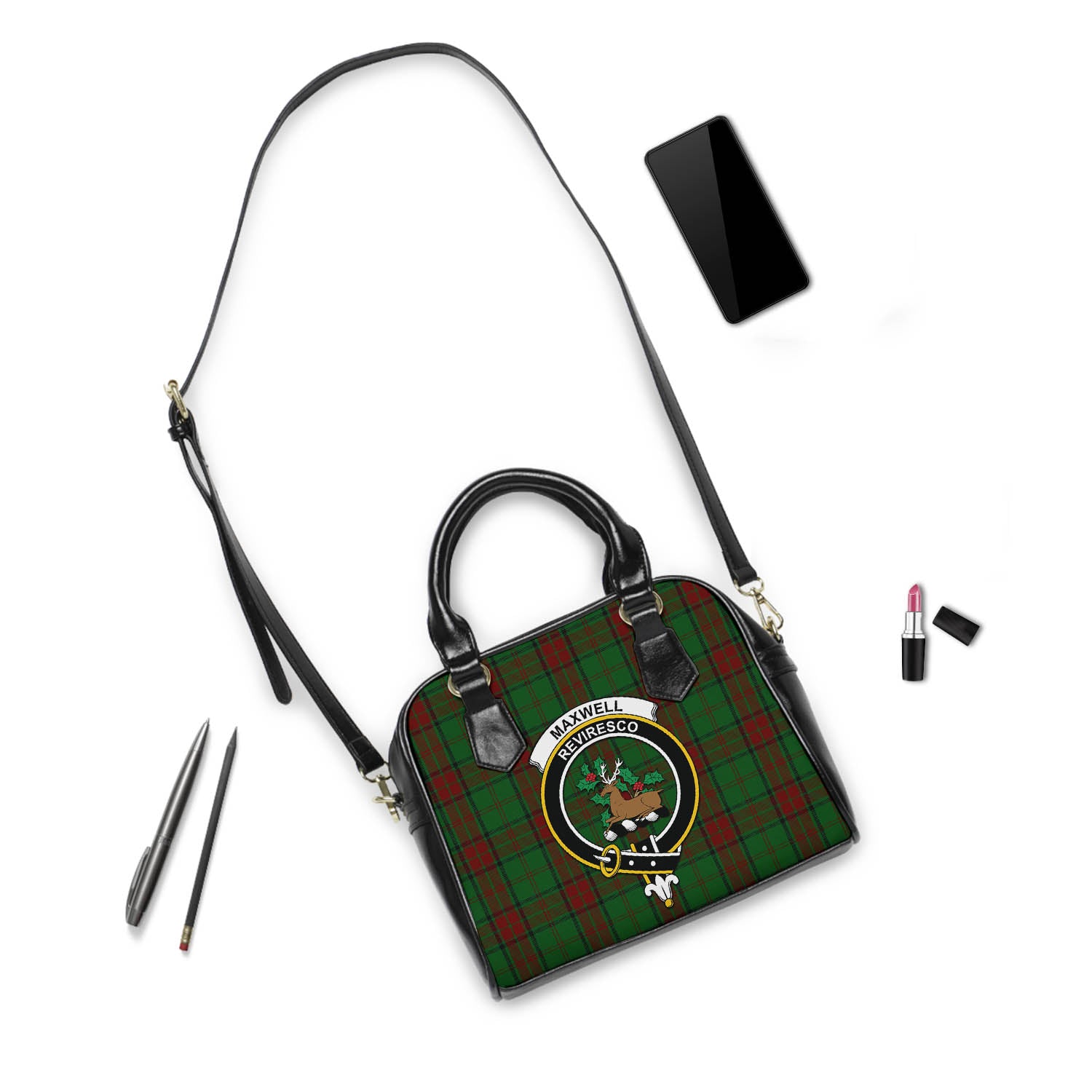 Maxwell Hunting Tartan Shoulder Handbags with Family Crest - Tartanvibesclothing