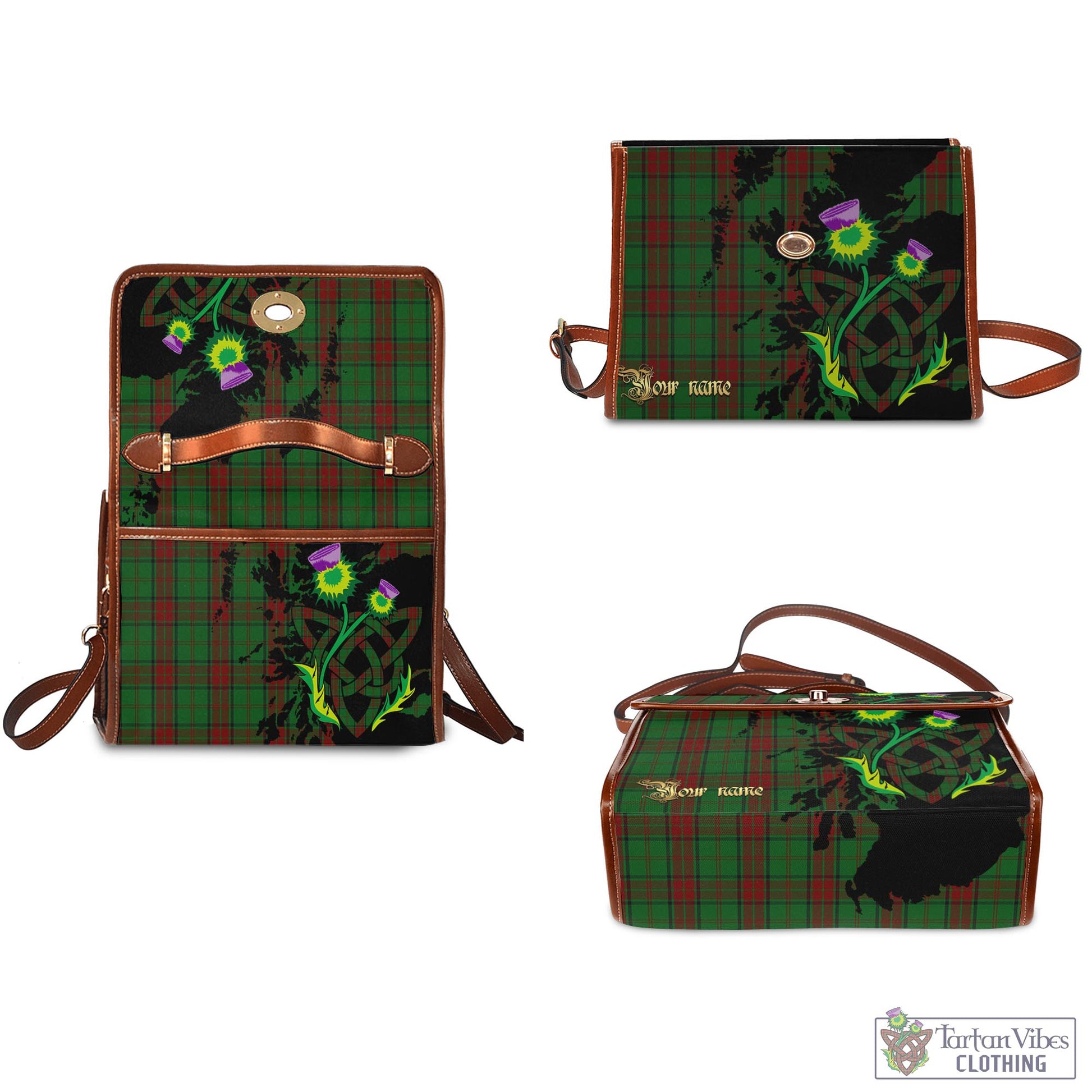 Tartan Vibes Clothing Maxwell Hunting Tartan Waterproof Canvas Bag with Scotland Map and Thistle Celtic Accents