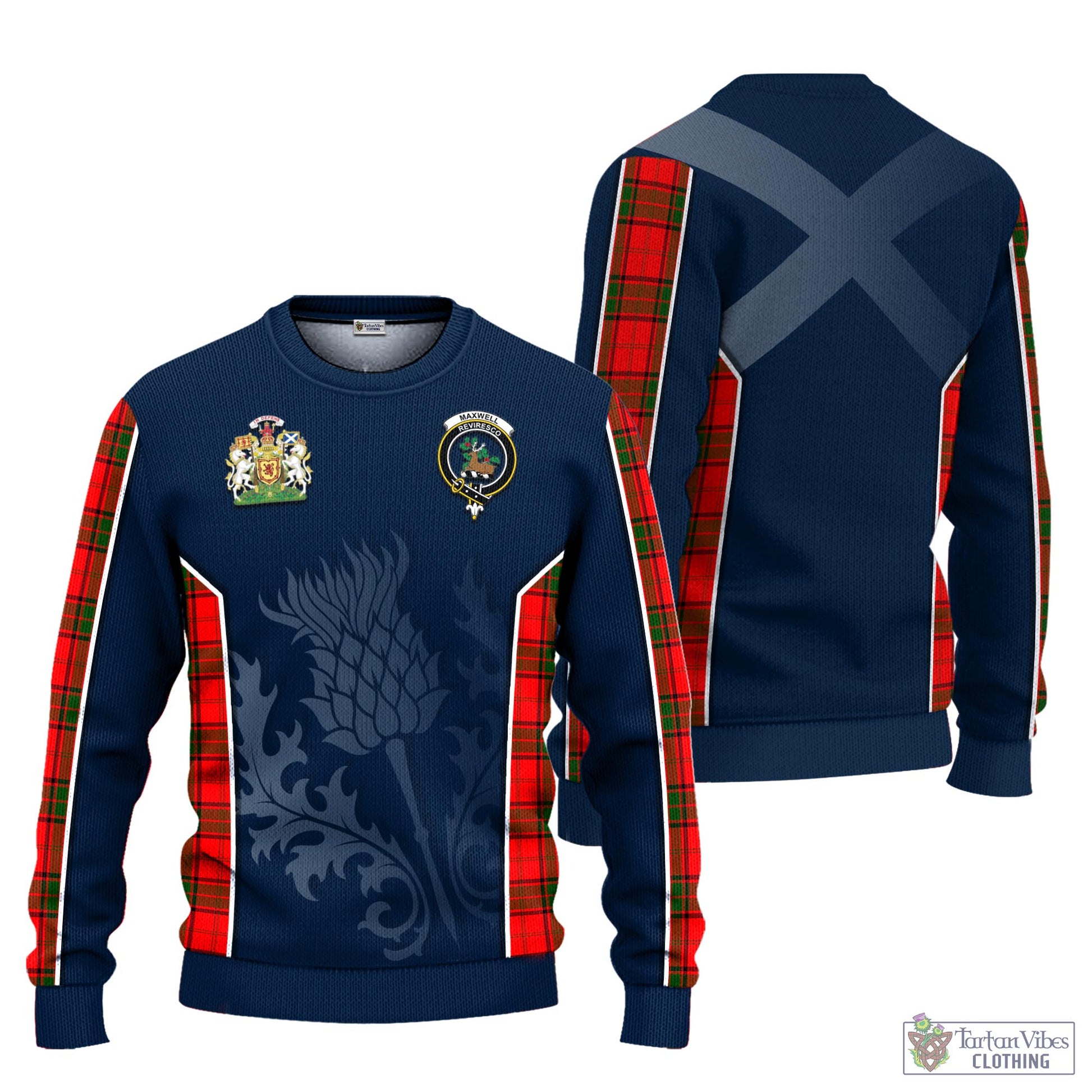 Tartan Vibes Clothing Maxwell Modern Tartan Knitted Sweatshirt with Family Crest and Scottish Thistle Vibes Sport Style