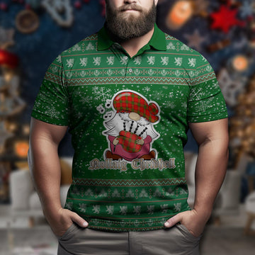 Maxwell Modern Clan Christmas Family Polo Shirt with Funny Gnome Playing Bagpipes